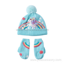 100% Acrylic Knitted Pom Beanie and Gloves Set